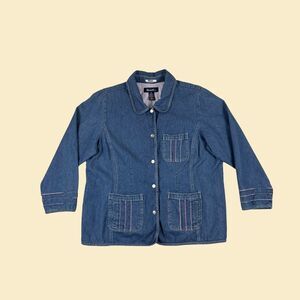 Y2K denim 1X jacket, vintage womens 2000s jean snap clasp jacket by Denim & Co